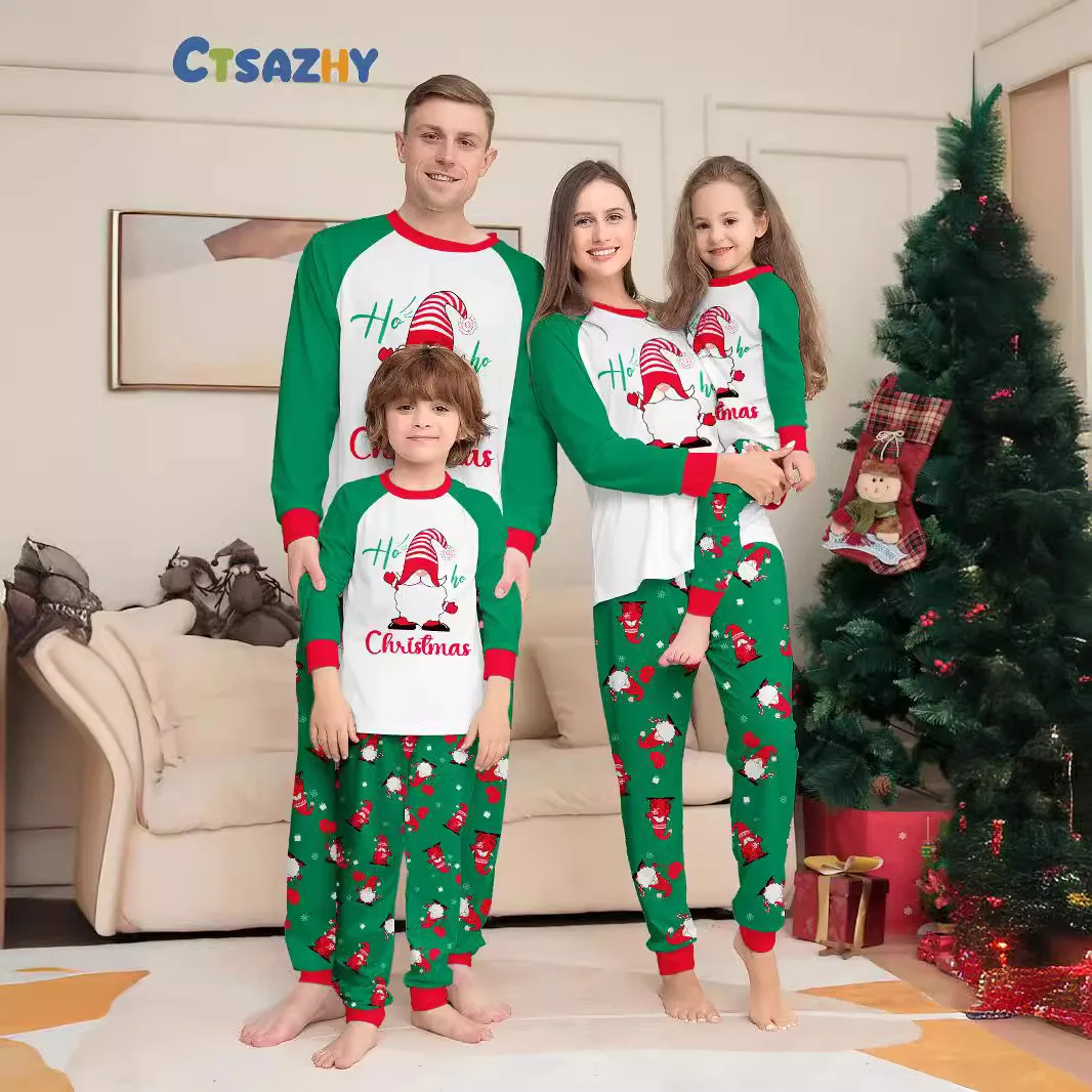 Green printed Santa Claus  clothing manufacturers straight  imitation  long sleeve  pajamas European American family clothing