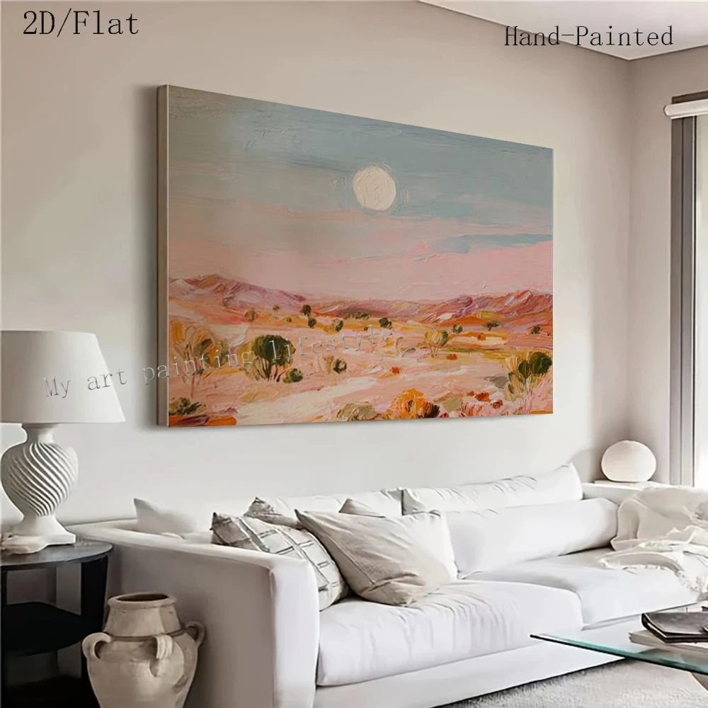 ins Abstract Oil Painting on Canvas 100% Handmade Sunrise Landscape Horizon Wall Art Picture for Home Living Room Decor Image
