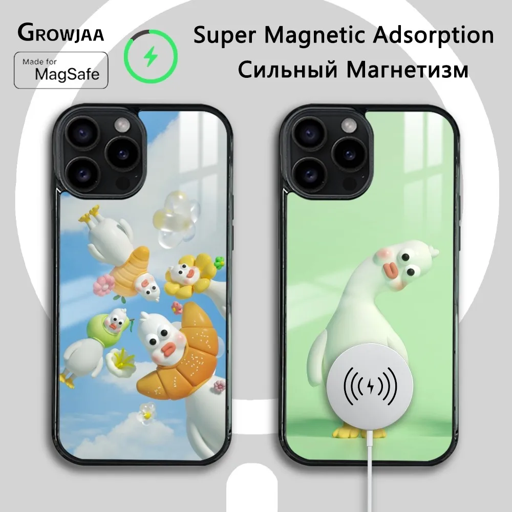 Cartoon Goose Cute Phone Case For iPhone 16 15 14 13 12 11 Pro Max Plus Mini Magsafe Mirror Wireless Magnetic Cover