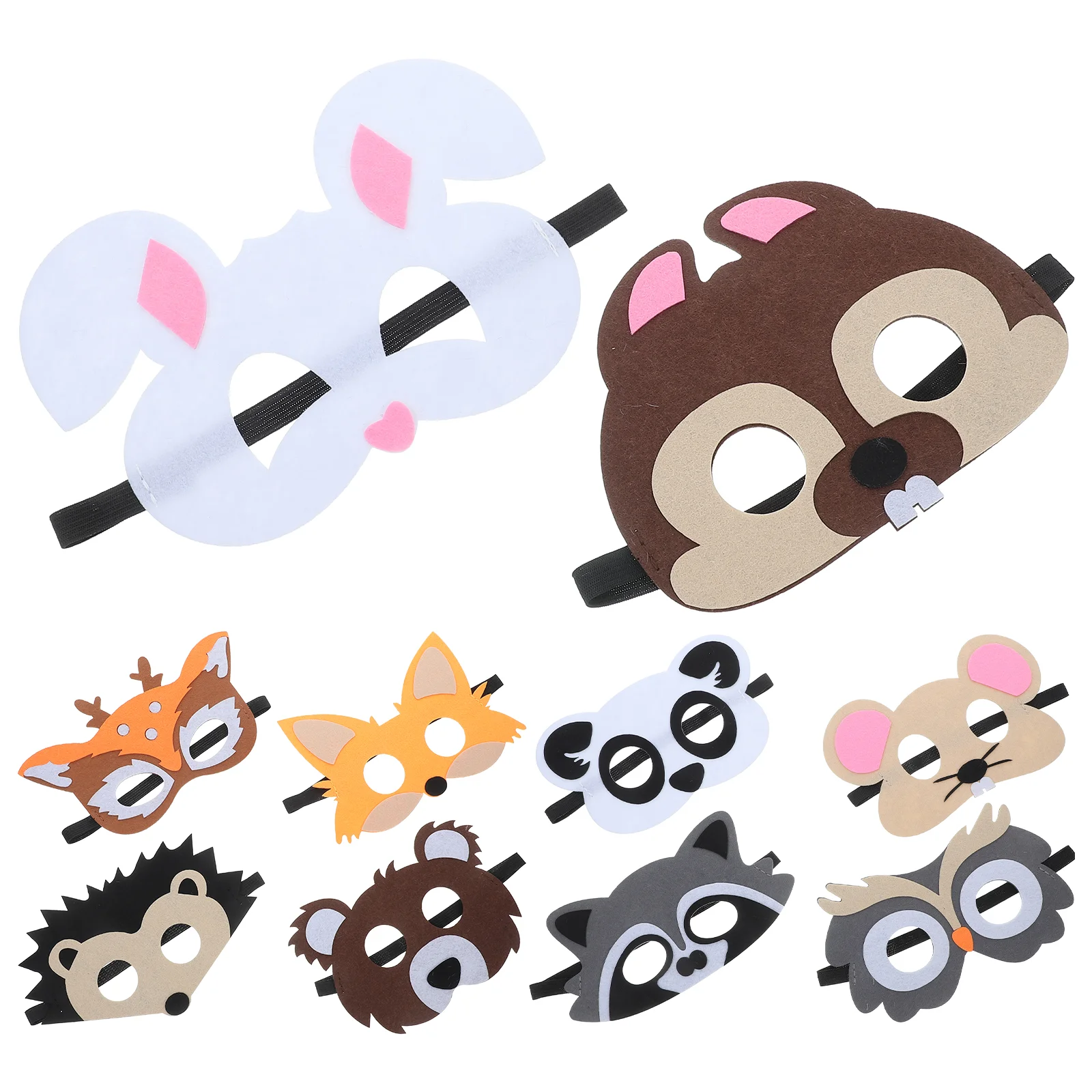 10 Pcs Cartoon Masks Jungle Animal Felt Mask for Themed Christmas Halloween Party Costumes Supplies (Deer, Hedgehog, Pand