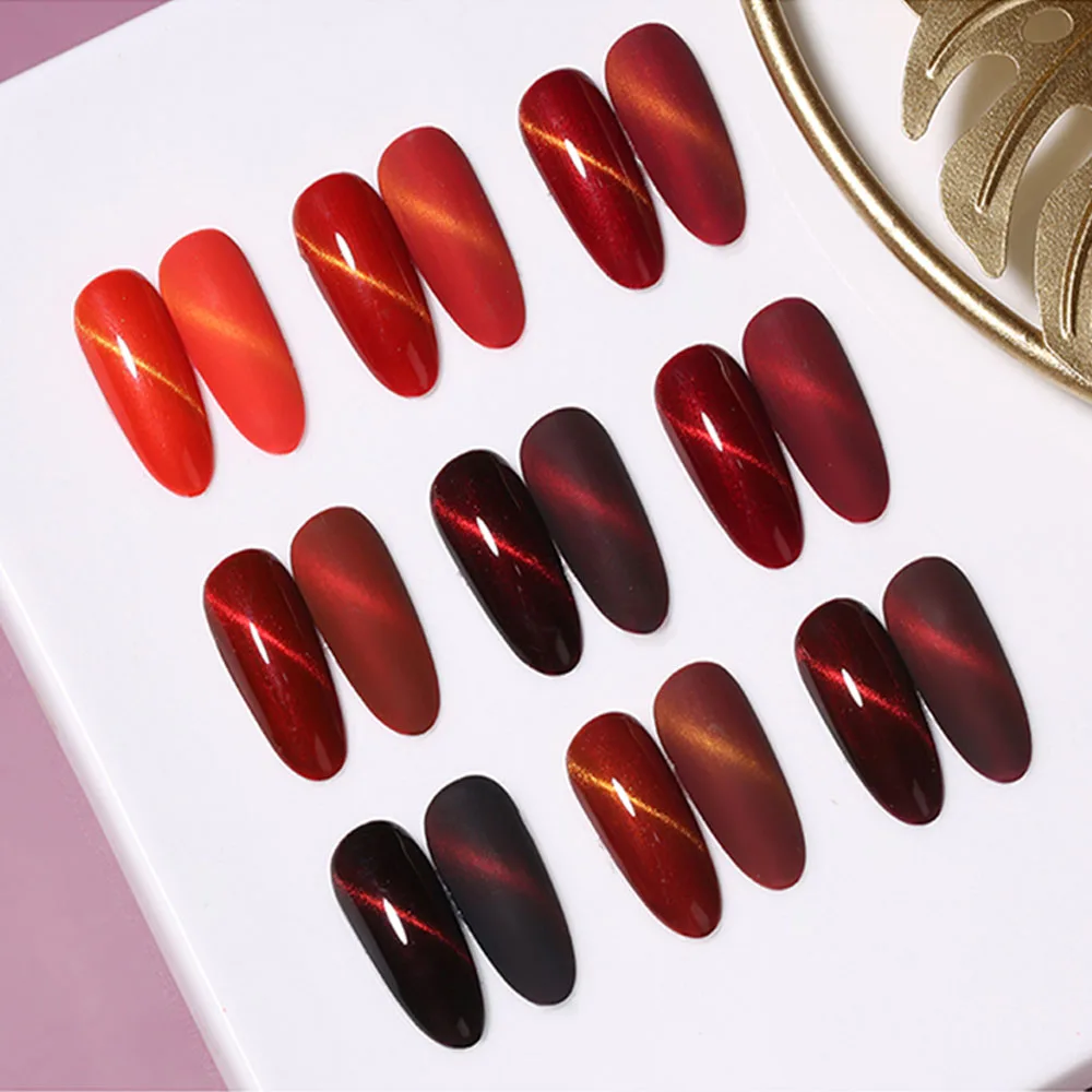 Vendeeni 9 Farben Rote Serie Katzenaugen-Gel-Nagellack Weinrot Glitzer Nagelkunst Gel-Lack Magnetischer UV-LED Soak-Off Gel-Lack – Detail 2