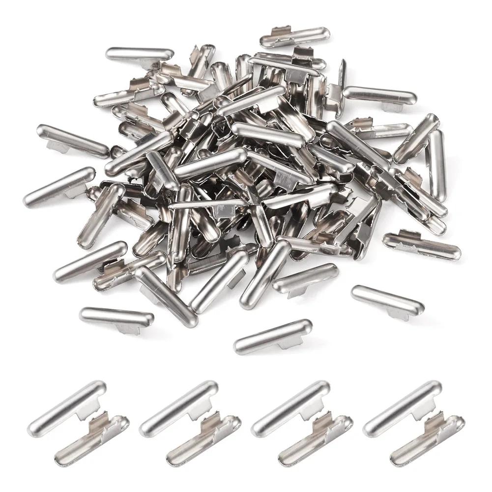 

100pcs 304 Stainless Steel Folding Crimp Ends Column Shape Connector Fastener For Unisex Jewelry Making Accessories 24.5x5.5x7mm