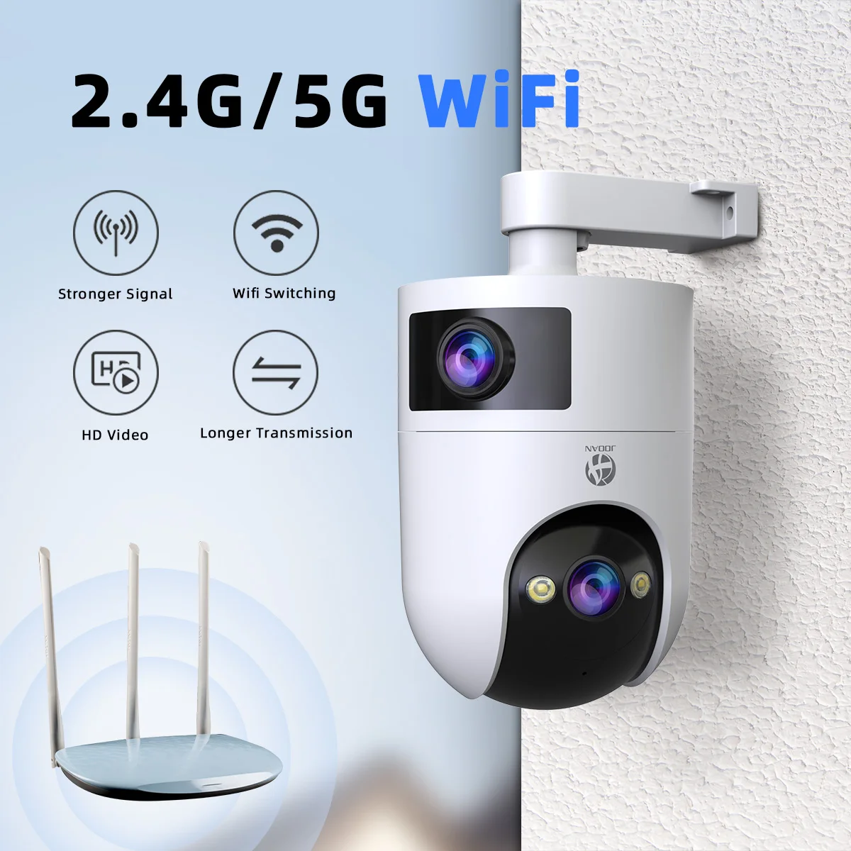 JOOAN 4K Dual Lens 5G WiFi IP Camera Outdoor Motion Detection Color Night Vision Security Video Surveillance Camera