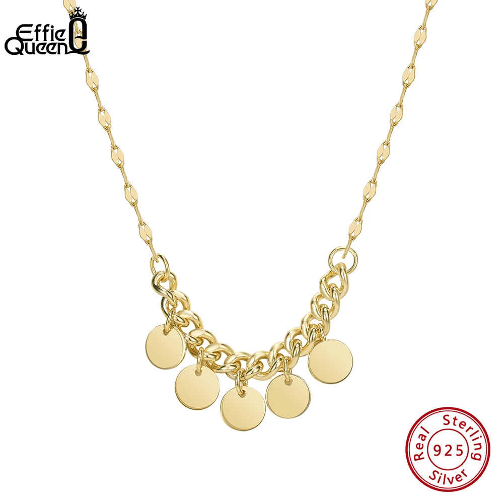 

EFFIE QUEEN 925 Pure Silver Circular Necklace Woman Glitter Charm Collarbone Fine Jewelry High-quality Banquet Party Gift BQN23