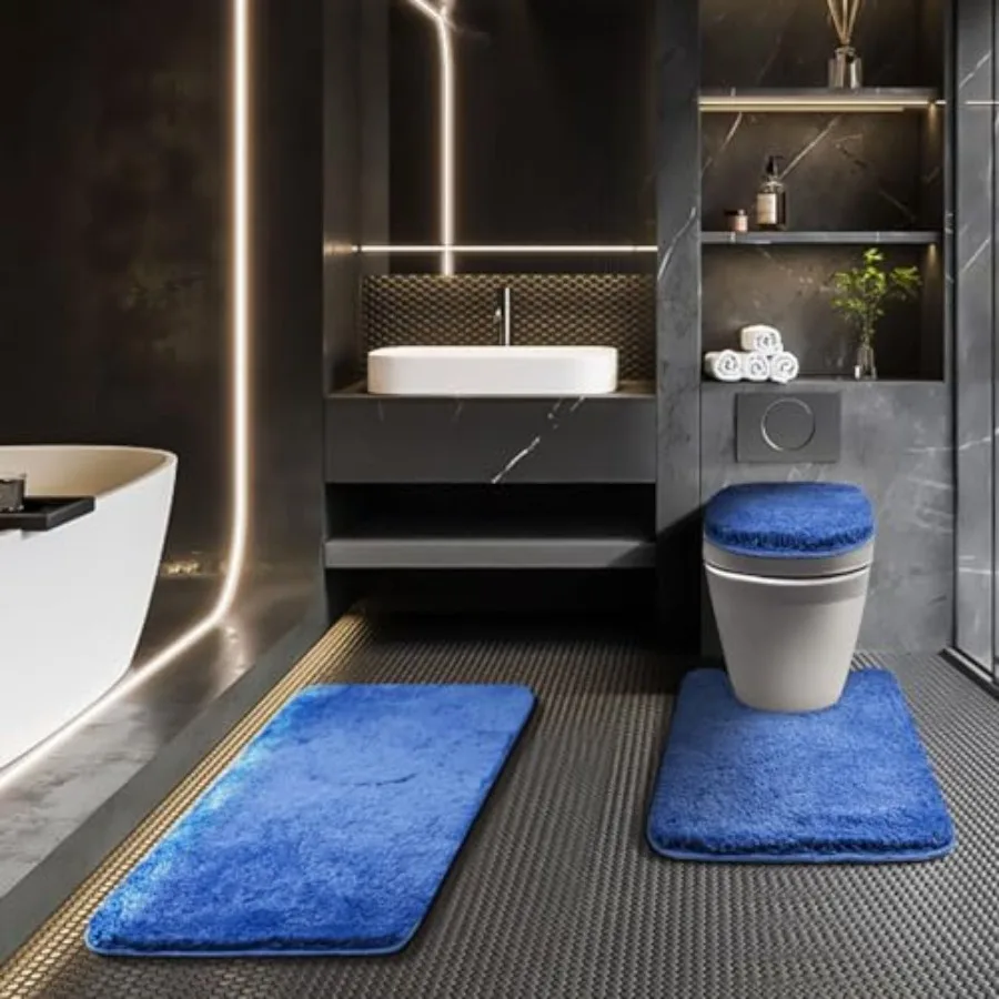 

Bathroom Rugs Sets 3 Pcs with Adjustable Toilet Seat Cover 17.5"x 15" Machine Washable Bath Rug Set with TPR Non Slip Rubber Ba