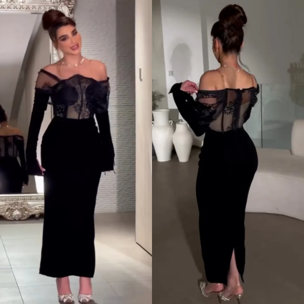

Customized Jersey Lace Off-the-shoulder Straight Midi Dresses Bespoke Occasion Party Exquisite Simple High Quality Sexy