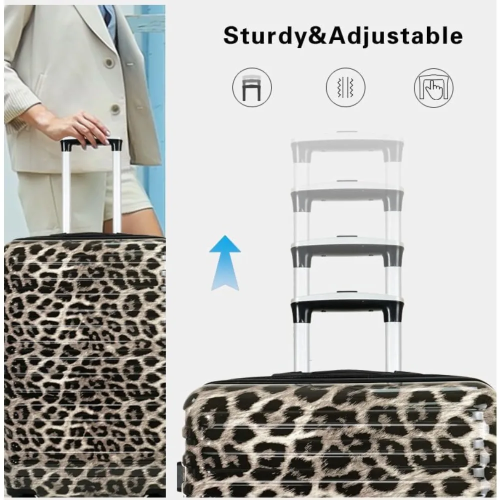 Erweiterbares Hardshell-PC+ABS-Gepäckset – 6-teiliges Leopardenmuster mit Spinnerrädern, TSA-Schloss, leichter Rollkoffer für