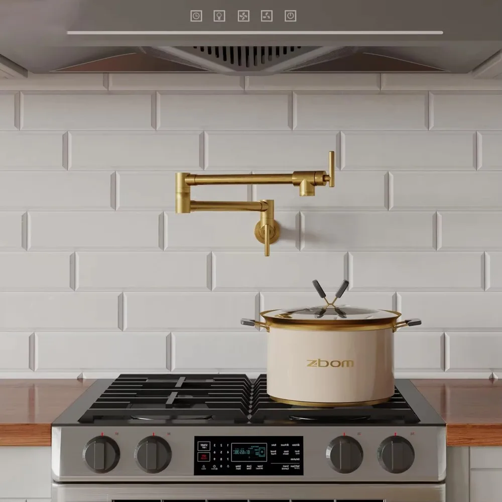 

Hot Sales Commercial Pot Filler Folding Faucet Gold Stretchable Double Joint Swing Arm Wall Mount Brass Kitchen Faucet