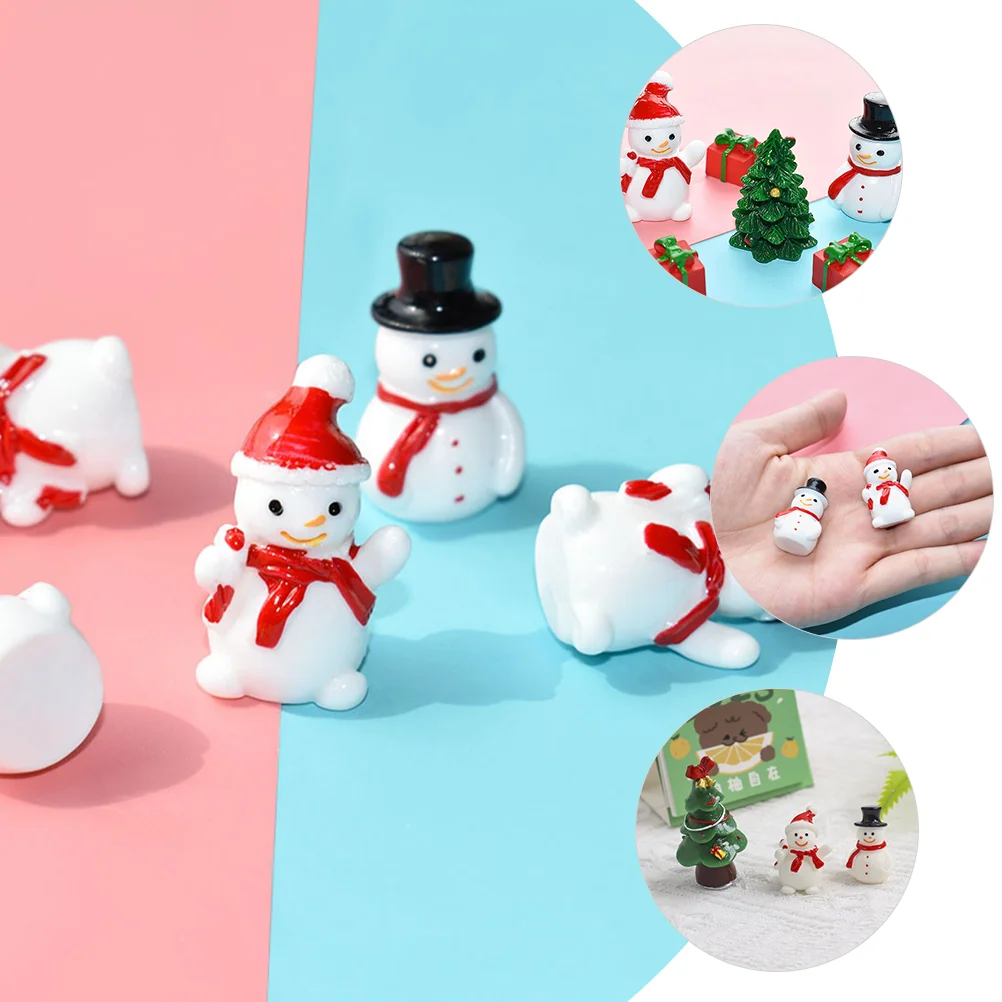 Ornamento de natal mini boneco de neve estátua micro paisagem ornamentos jogar casa brinquedos (chapéu preto + chapéu vermelho) 40 pçs resina de natal