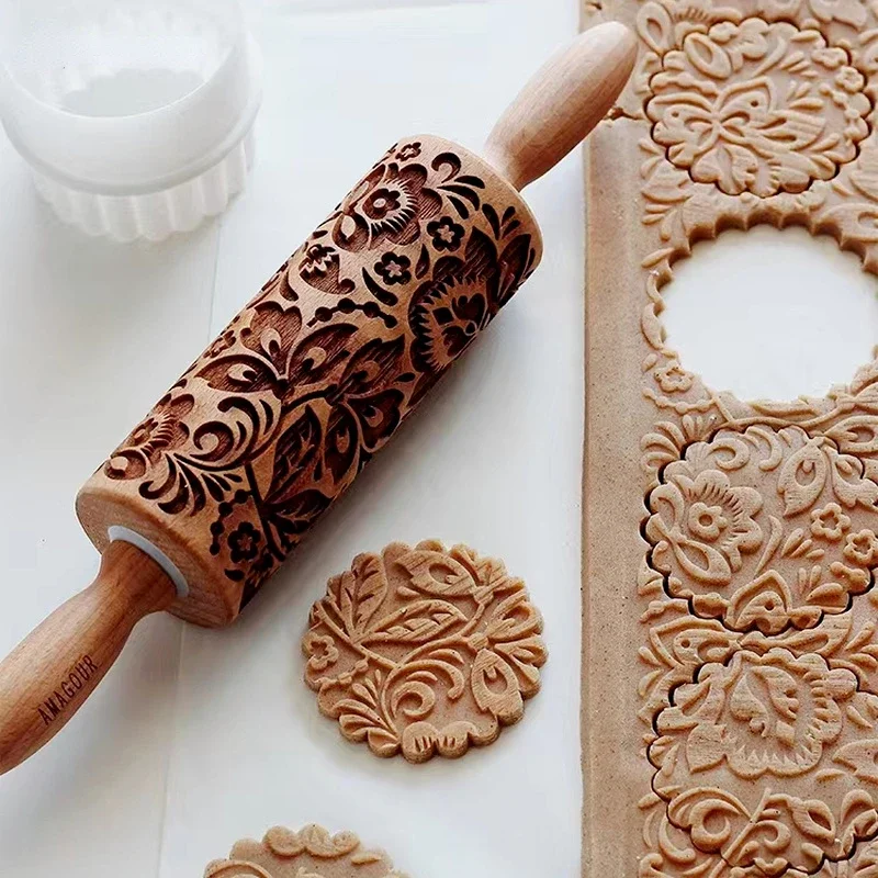 Kerst Rolling Pins Rock Sneeuwvlok Elanden Houten Rolling Embossing Bakken Cookies Biscuit Fondant Cake Patroon Roller 35*5Cm