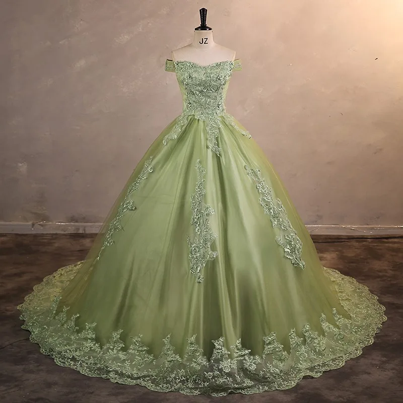 

SONHAR VESTIDOS Green Quinceanera Dresses Elegant Off The Shoulder Party Dress Luxury Lace Prom Gown 2023 Winter New