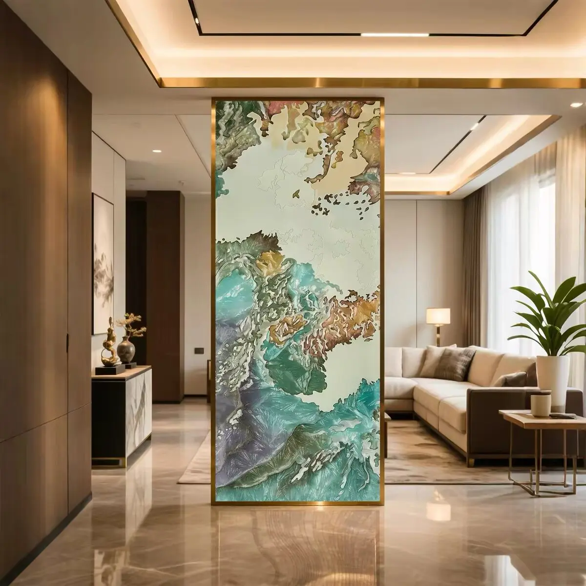 High-end villa art glass pure handmade cloisonné enamel color French living room bedroom screen partition entrance entrance