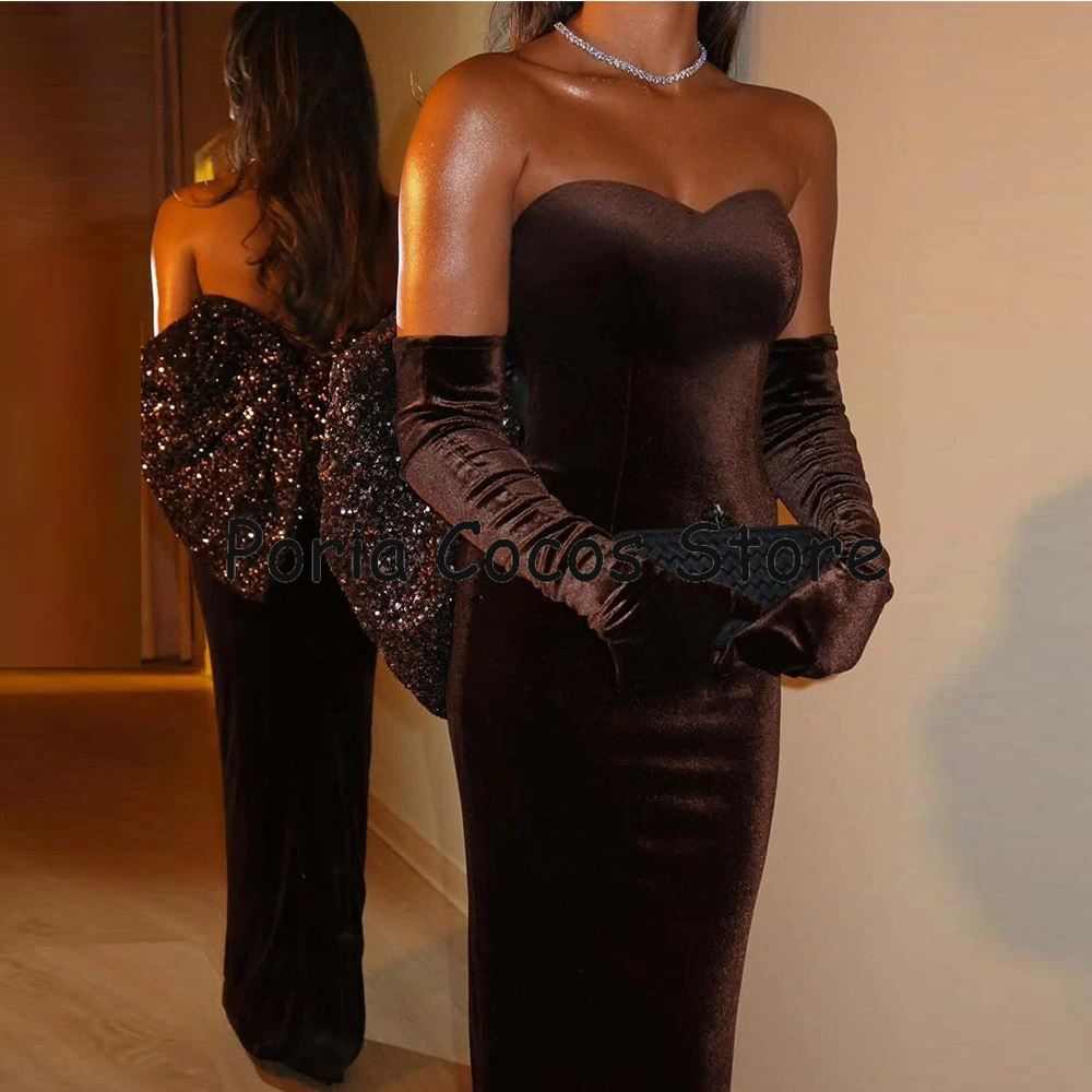 فستان سعودي مخصص حورية البحر بدون حمالات طول الأرض فساتين سهرة بدون أكمام فستان رسمي للحفلات مع فيونكة ترتر