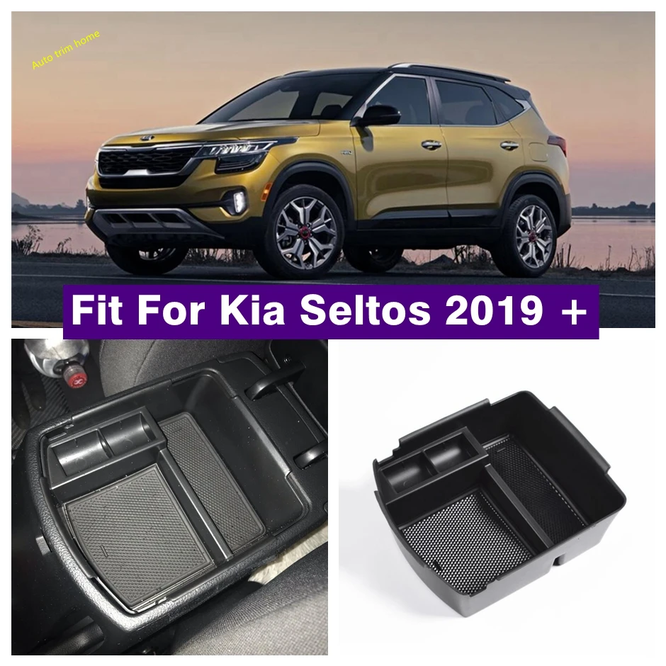 

Car Armrest Storage Box Center Console Compartment Glove Tray Organiser Cover Fit For Kia Seltos 2019 - 2022 Car Accessories