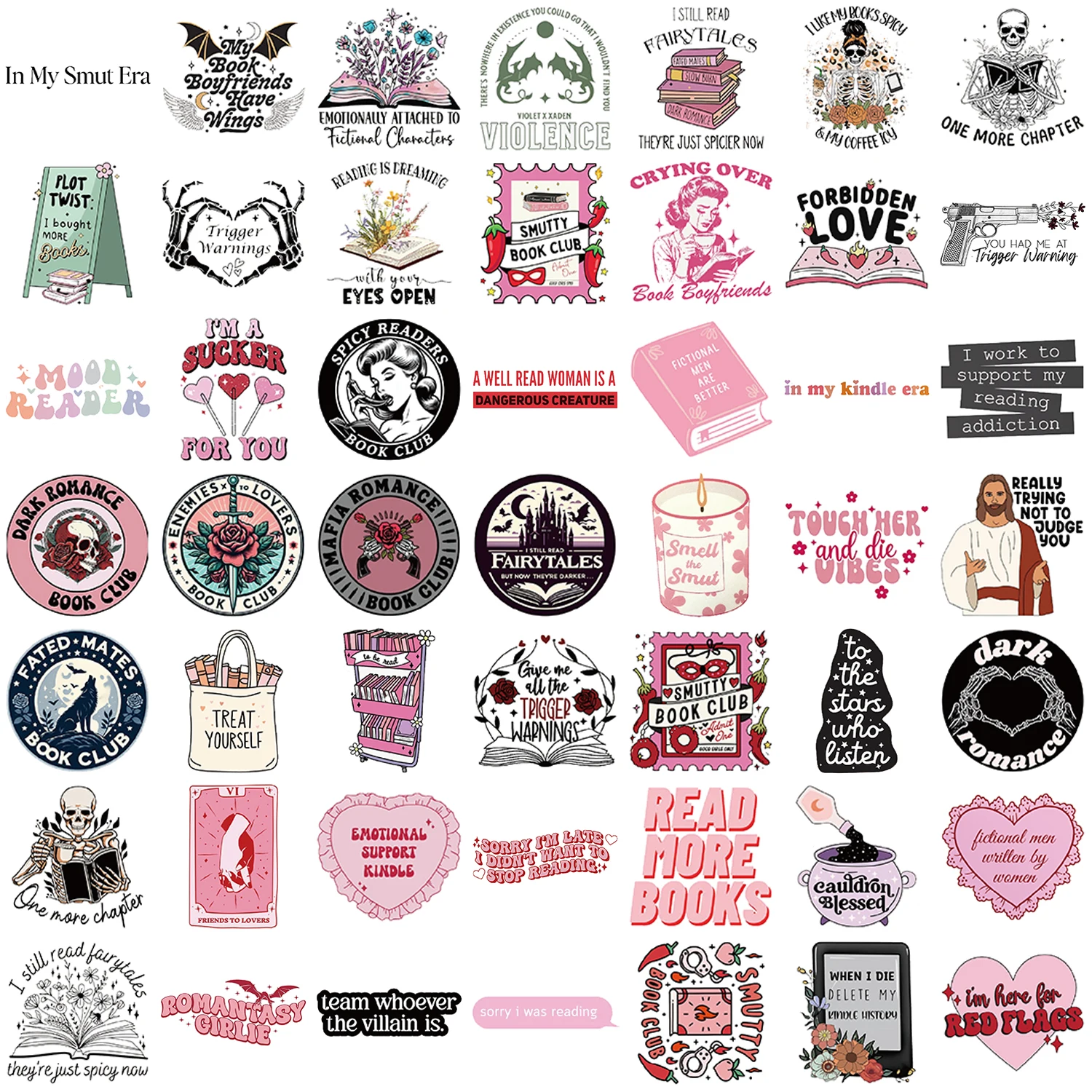 50 pezzi Smut Lettura Libri Graffiti Adesivi decorativi Laptop Bottiglia d'acqua Bagagli Casco Adesivi moto