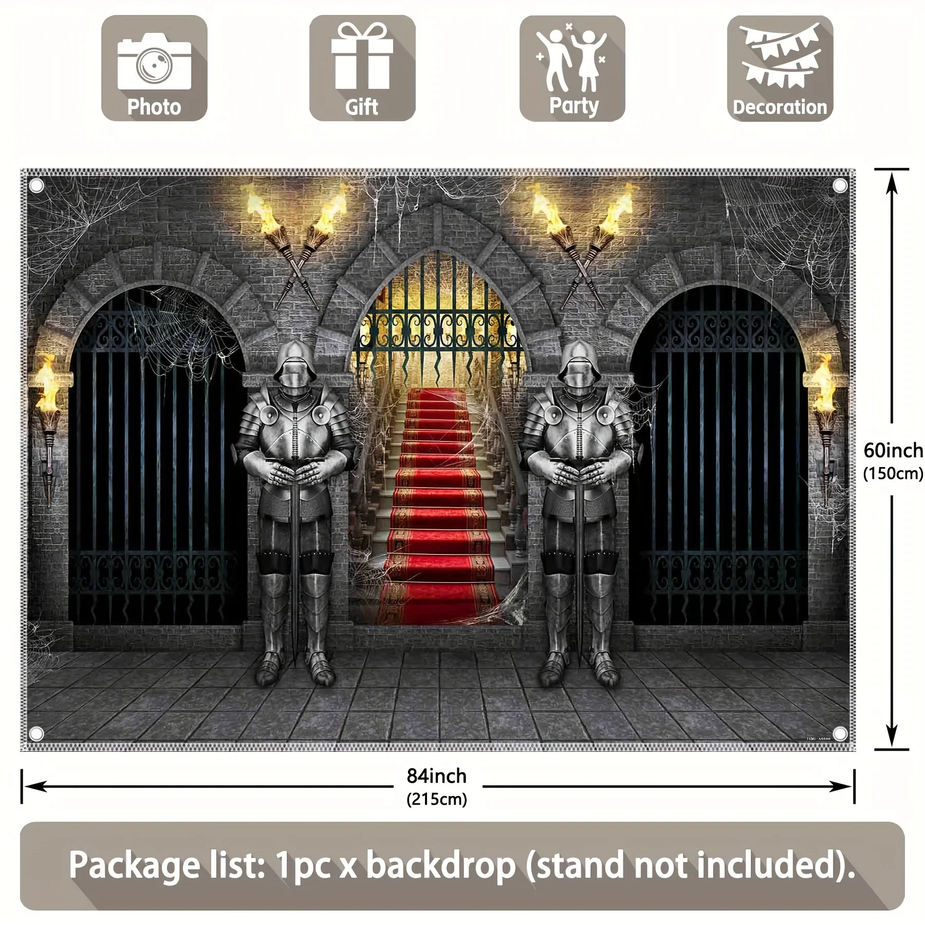 High end polyester medieval knight and castle arch photography background cloth - Halloween dungeon theme with torch