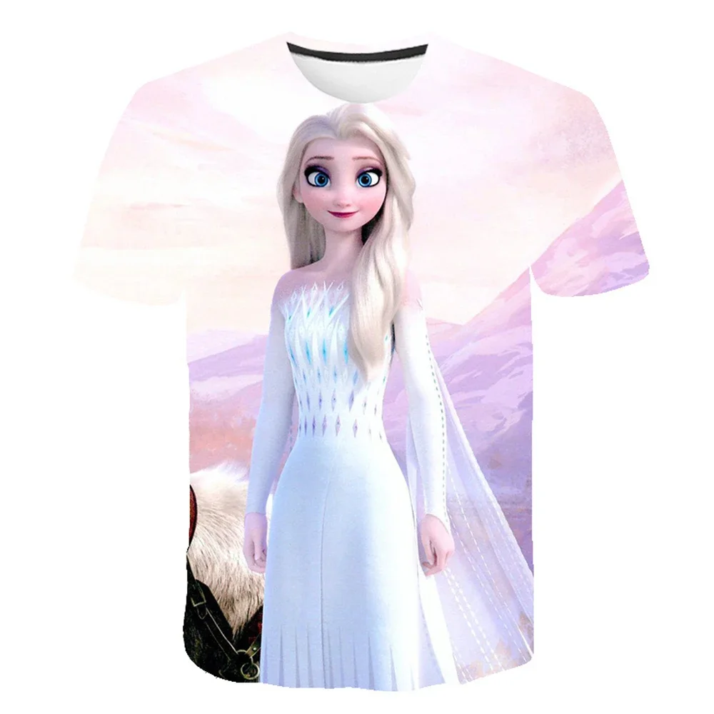 Camiseta Kawaii de Anna y Elsa para niña, camisetas de Frozen, ropa de Disney, disfraz de fiesta de cumpleaños de manga corta