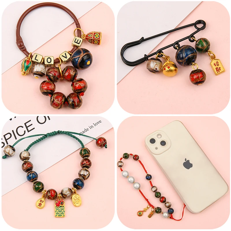 1 Stück 10 mm neue goldfarbene Lampwork-Glasperlen, lose dekorative Perlen für die Schmuckherstellung, DIY-Armband, Halskette, Bastelzubehör – Detail 5