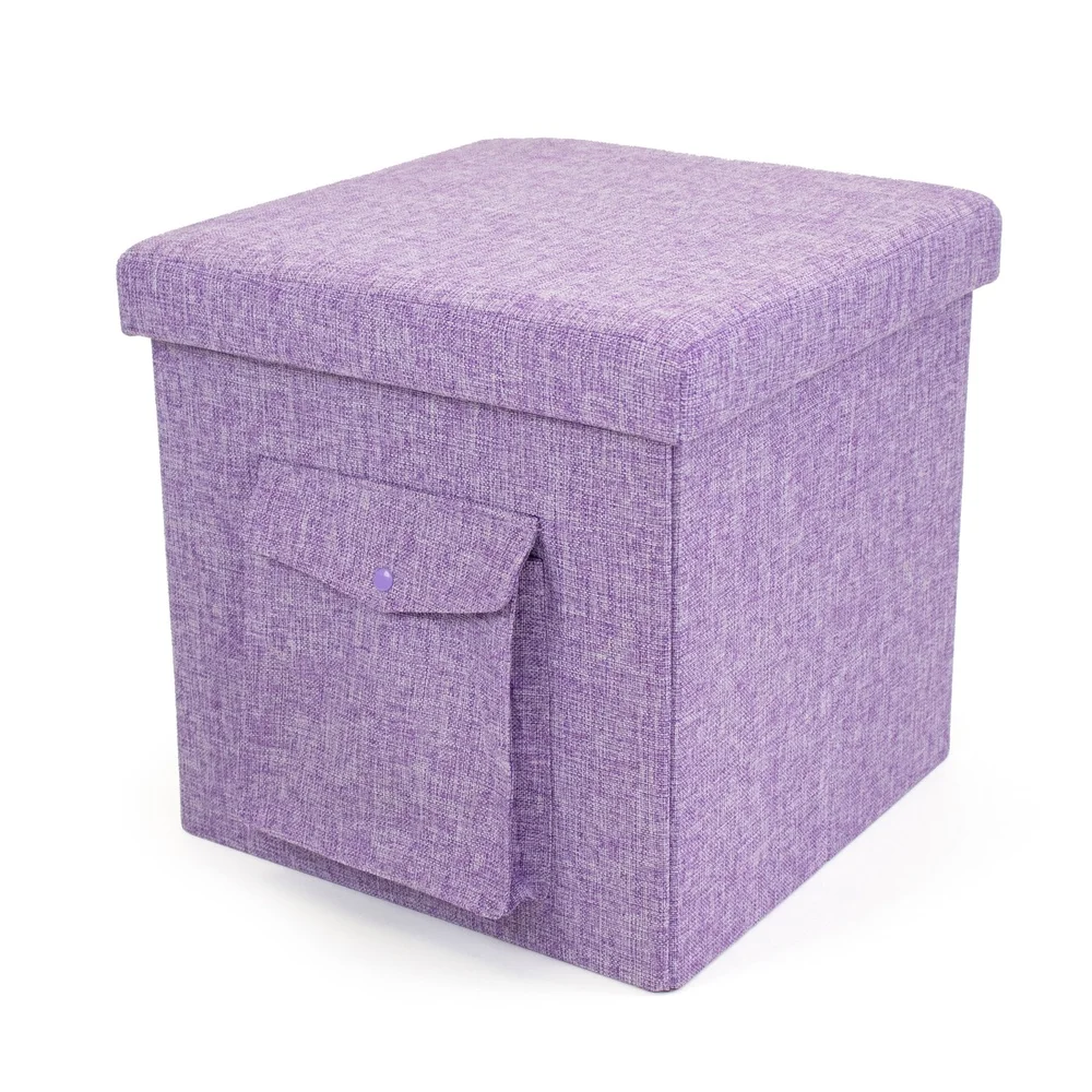 Folding Storage Ottoman Cube with Cushioned Top Multi Purpose Pocket Extra Seating and Storage in Living Room Dorm RV