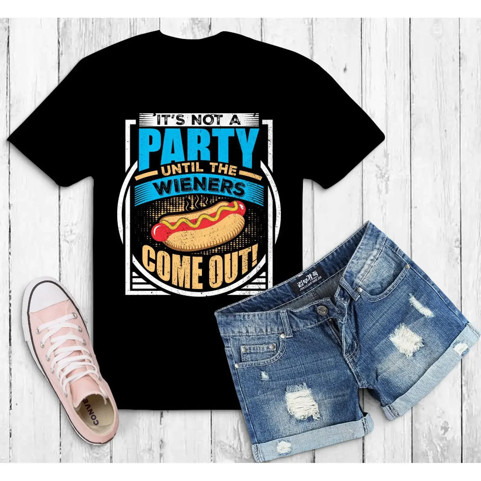 Funny Hot Dog T Shirt BBQ Party Summer TH624 vintage Washed Stylish Stretched Comfortable graphic Versatile Breathable Casual