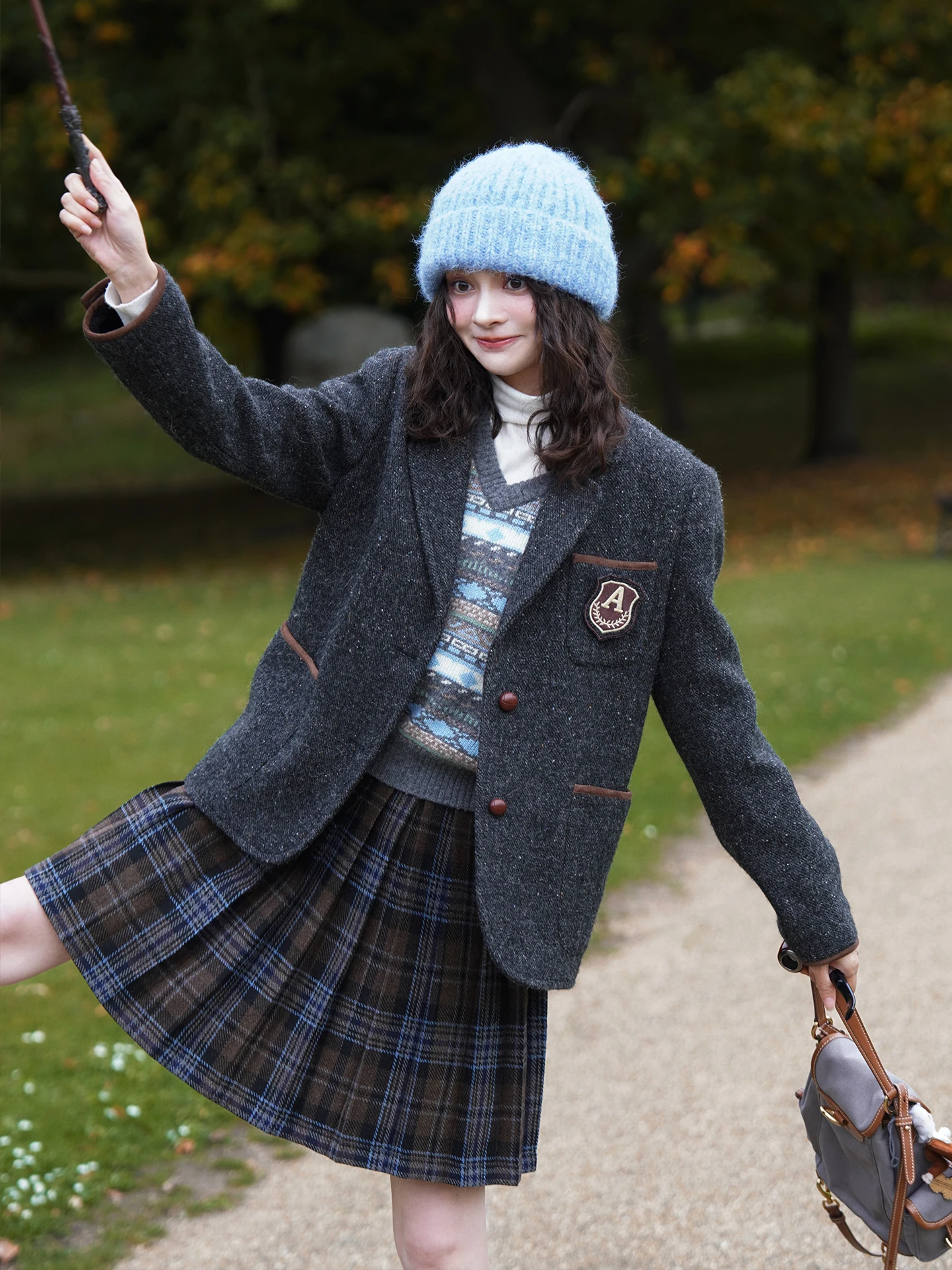 

Briti Ретро шерстяной лоскутный кожаный цветной съемный костюм Bae Jaet повседневная офисная одежда женская свободная посадка длинный све