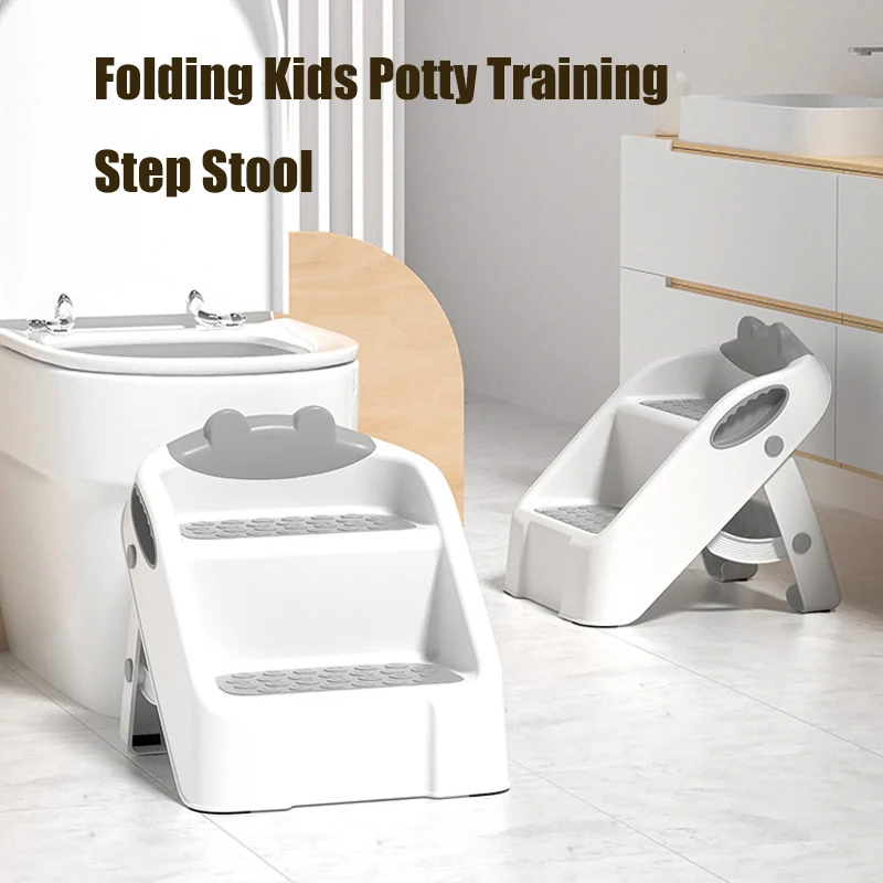 Foldable Step Tool For Bathroon Sink Anti-slip Kids Toilet Potty Training Stool With Safety Handles Plastic Baby Ladder Stool