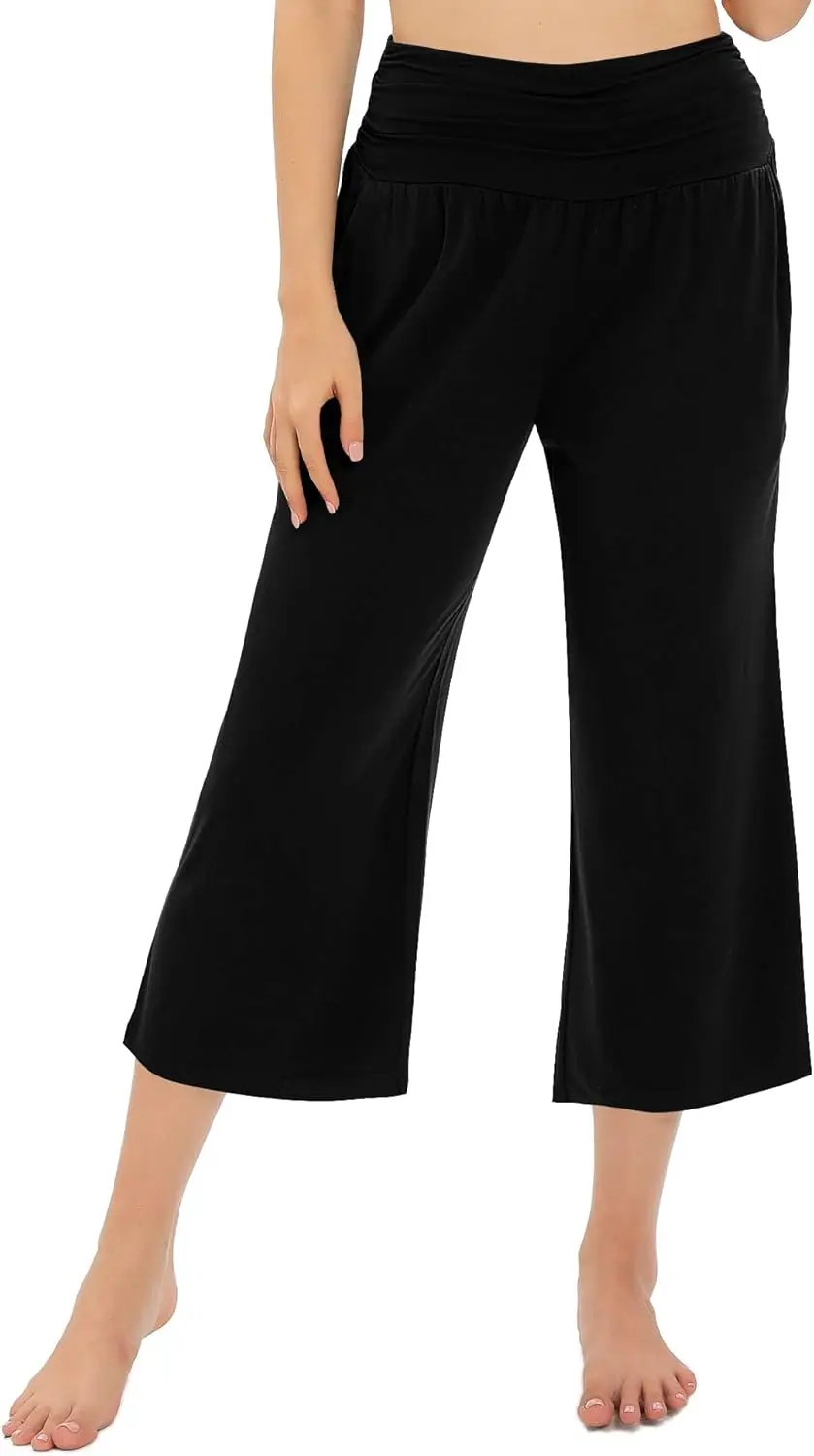 Urban CoCo Women's Comfy Yoga Capri Pants Casual Wide Leg Sweatpants High Waist Stretch Cropped Pants