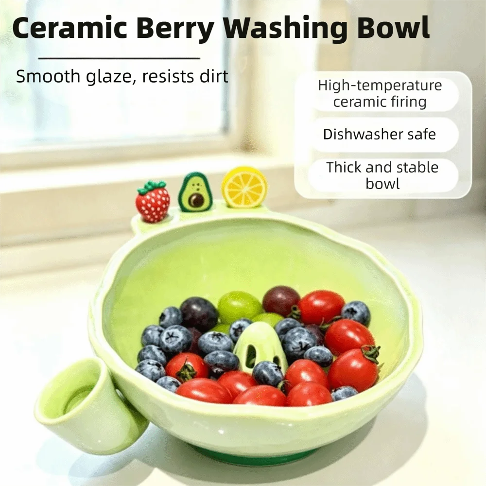 Large Capacity Berry Washing Bowl Drainage Holes 360 Degree Rotating Self-Spinning Berry Bowl Self Rinsing Multi-functional