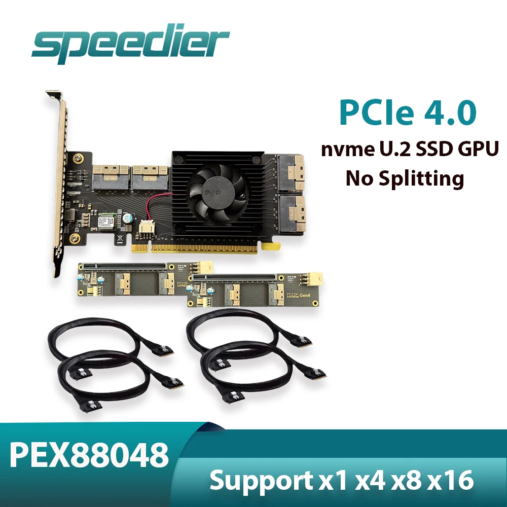 

PCIe 4.0 Expansion Card PLX88048 Support PCI-E X1 X4 X8 X16 256GT/S No-split Adapter Riser for U.2 SSD GPU NVMe HDD Network