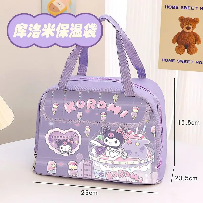 New Kuromi Kawaii Insulated Bag Sanrio Insulated Lunch Box Handbag Large Capacity Waterproof and Oilproof Lunch Bag Canvas Bag