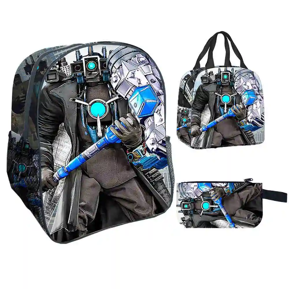 Titan CAMERAMAN Backpack 3PC Set Speakerman Lunch Bag Pencilbag Teenagers Girls Boys Kid School Book Bags Women Mochila Bolsa