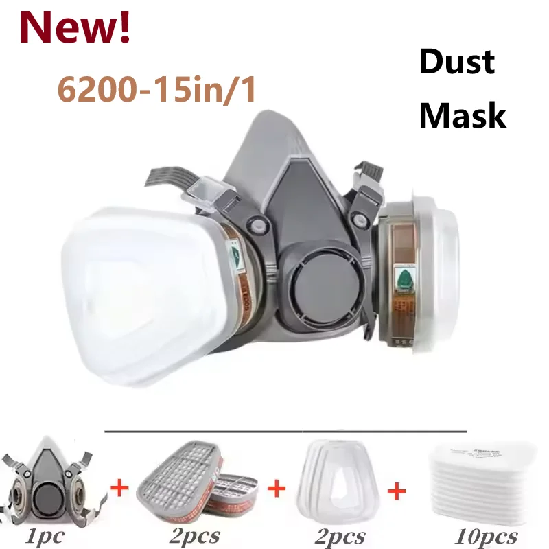 

Новый респиратор от пыли 15 в 1 6200, полумаска от пыли для окраски, распыления органических пар, химический газовый фильтр, безопасность работы
