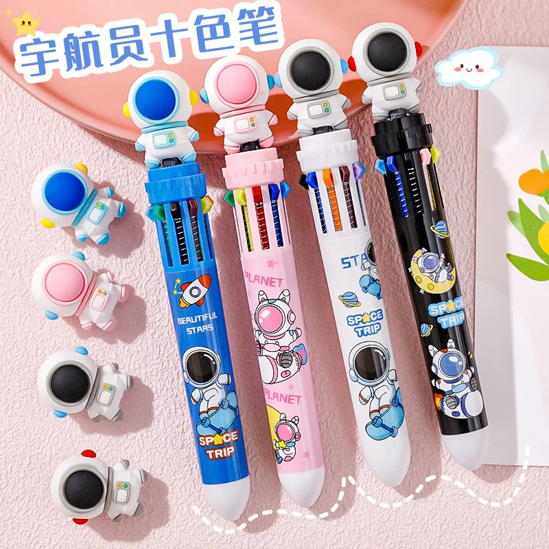 Wholesale Astronaut Ten Color Ballpoint Pen Cartoon Student Stationery Color Press Pens Handbook Writing Prize Color ink