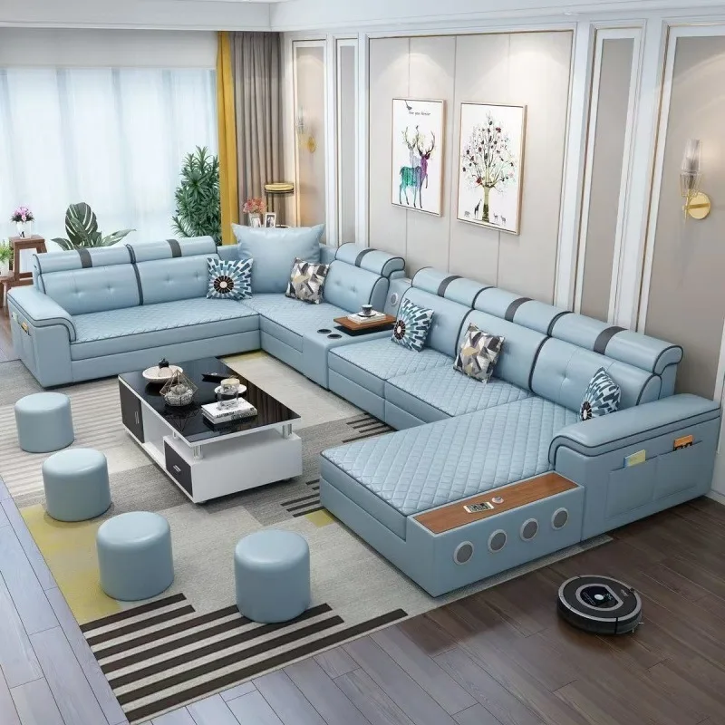 Modern simple technology cloth sofa living room complete combination size U-shaped concubine multi-functional fabric sofa