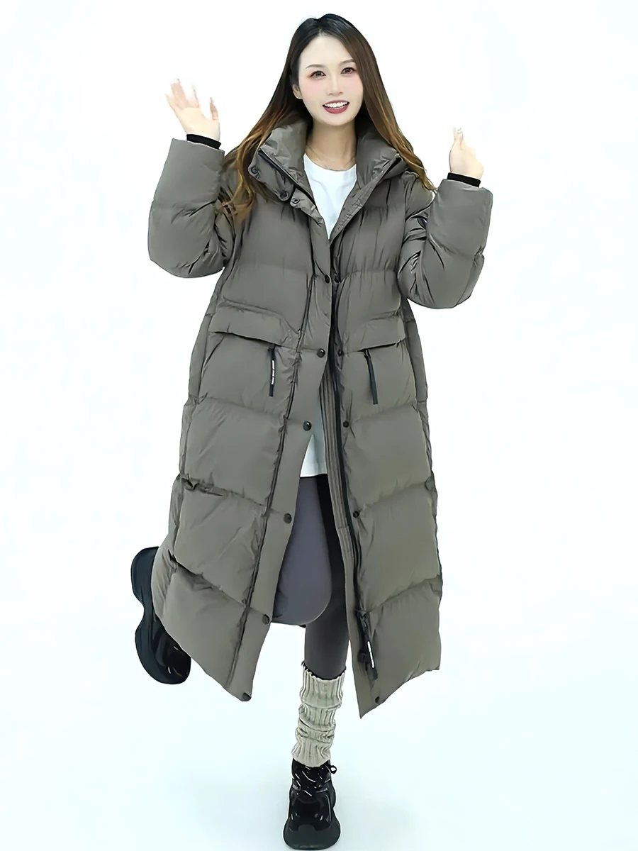 

Faionable Casual High-End White Du down Puffer Jaet Women's Long Coat Hooded Stand Collar Winter New Arrival
