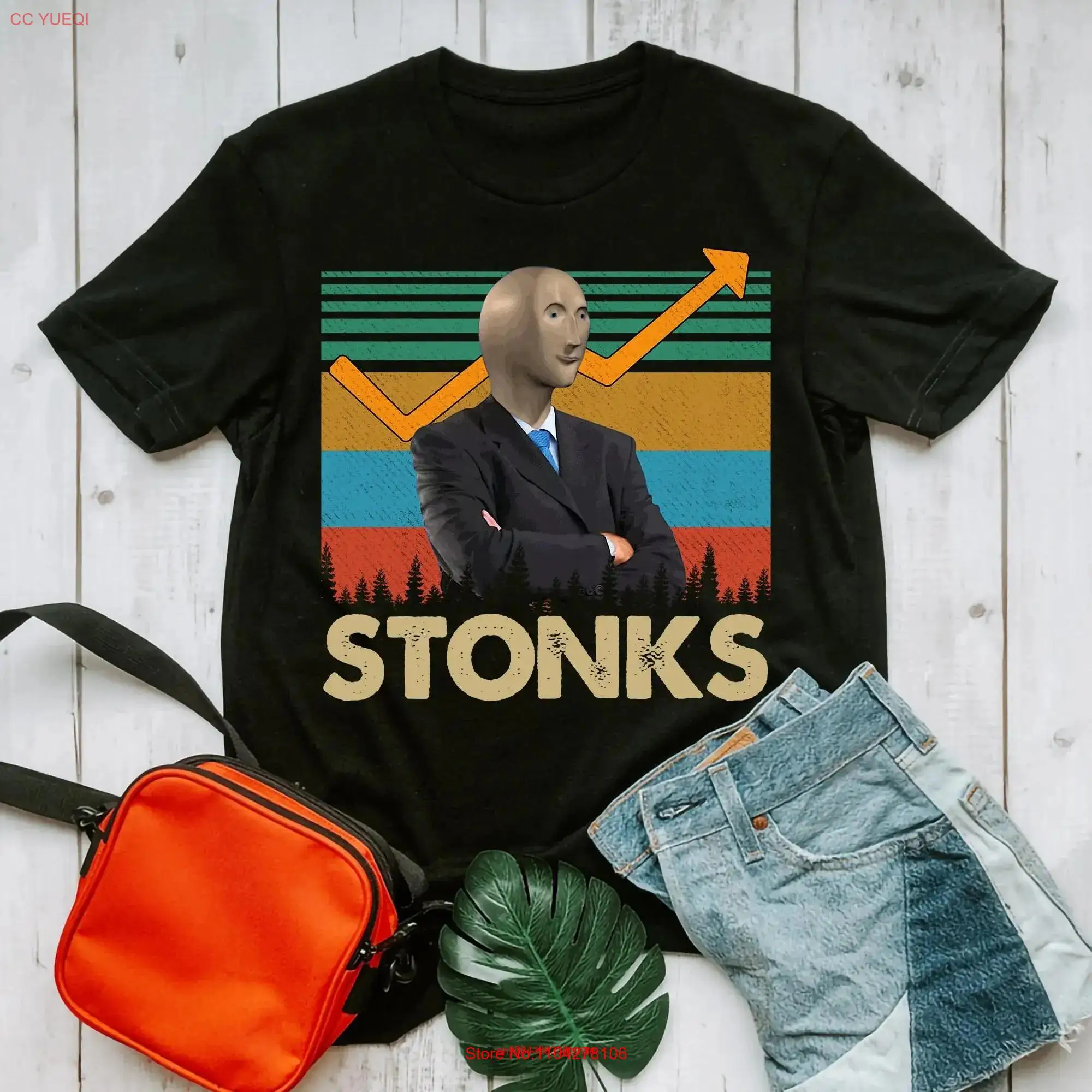 Stonks Meme Funny Sunset Retro Vintage shirt long or short sleeves