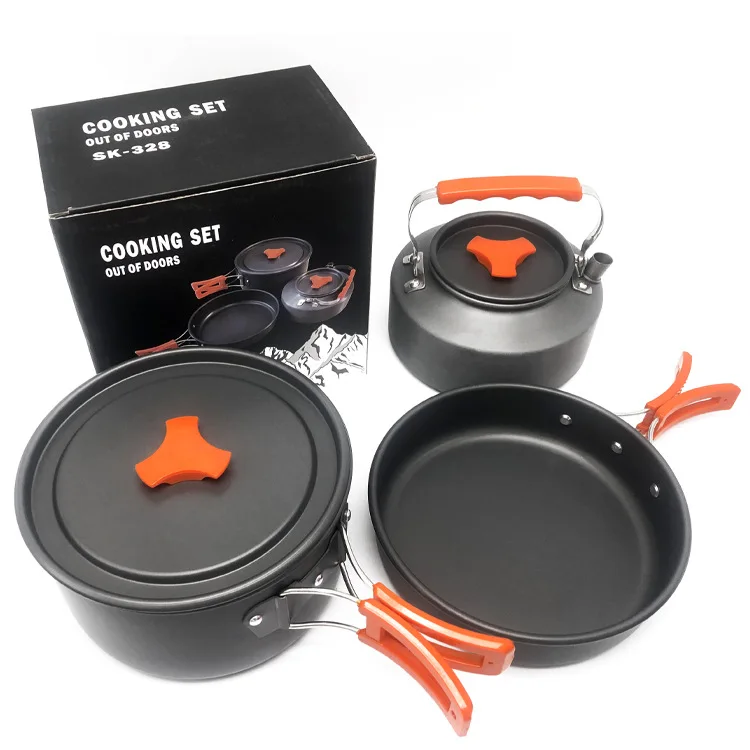 Outdoor Picnic Folding Cookware Set for 2-3 People, Three-Piece Portable Cookware Set