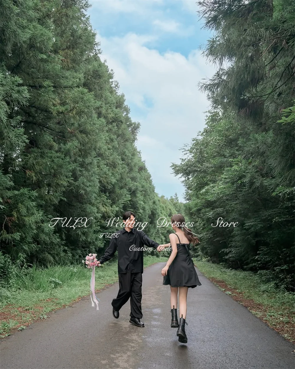 TULX 심플 블랙 미니 이브닝 드레스 한국 포토 촬영 스파게티 스트랩 A라인 숏 웨딩 파티 드레스 코르셋 맞춤 제작 2025