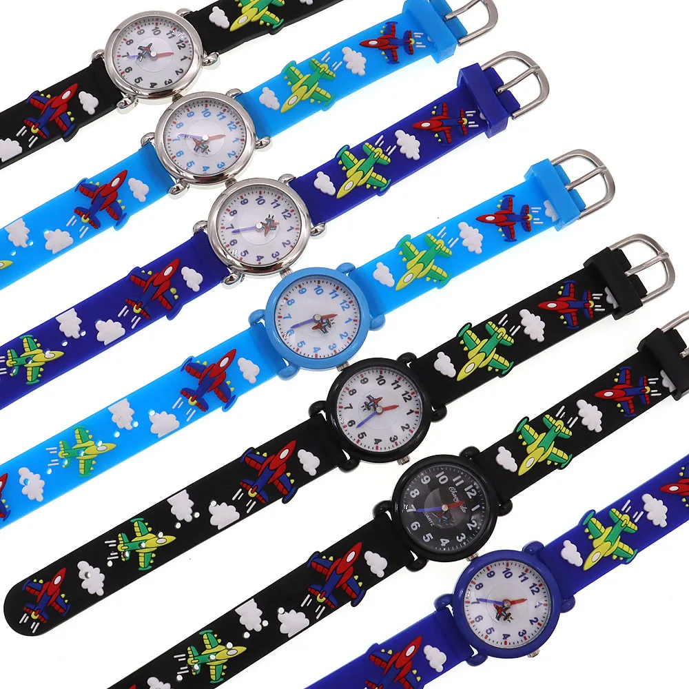 Kinder uhren Silikon armband Cartoon Kampf flugzeug Sekunden zeiger Kinder Armbanduhr Uhr Reloj Infantil schwarze Uhren für Mädchen