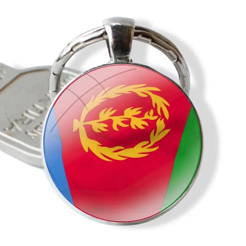 Eritrea Flag banner Keychain Handmade Glass Cabochon Key Ring Holder Pendant Key Chains