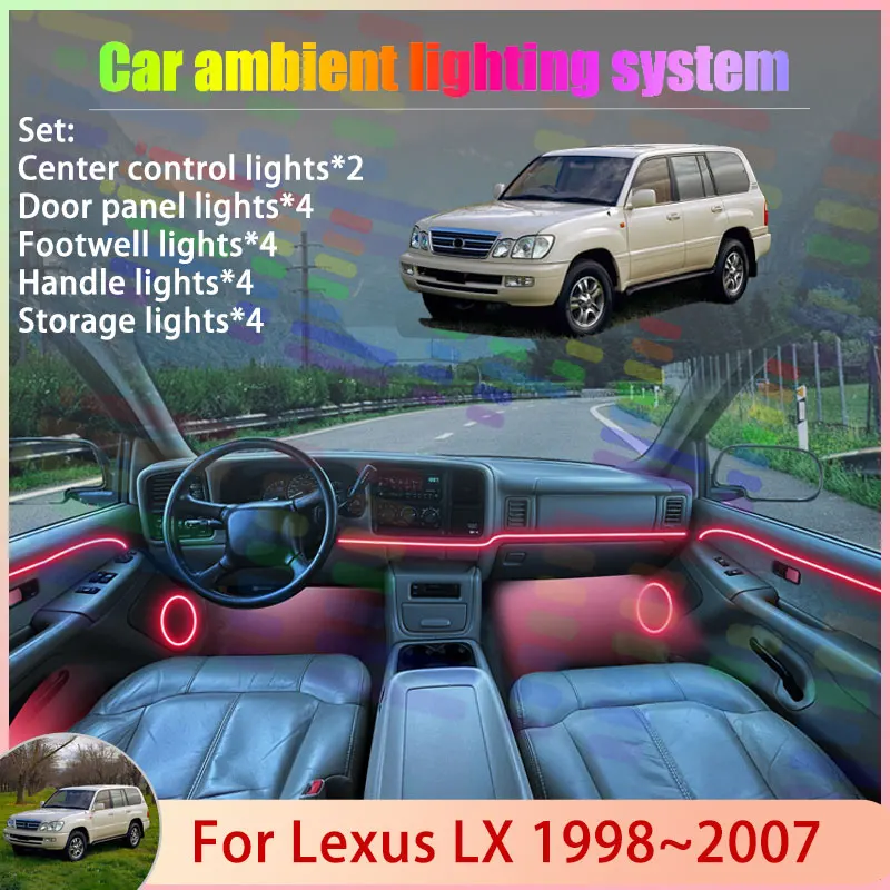 

Для Lexus LX J100 1998 ~ 2007 MK2 2/18 в 1, автомобильная атмосферная лампа, абажур RGB, ансамбль, стример, атмосферный набор, автоаксессуары
