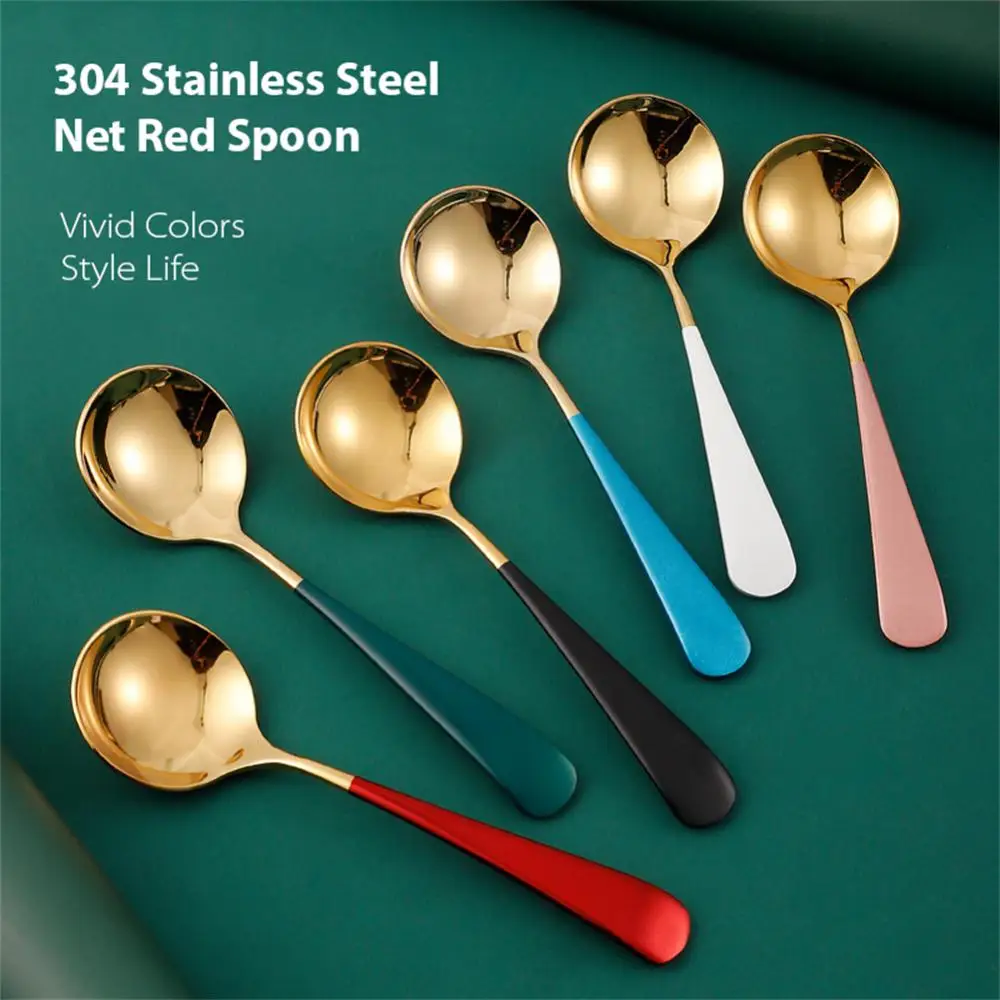 304 Stainless Steel Round Head Dessert Spoon Small Round Coffee Dessert Spoon Kitchen Accessories Soup Spoon Stir Coffee Spoon