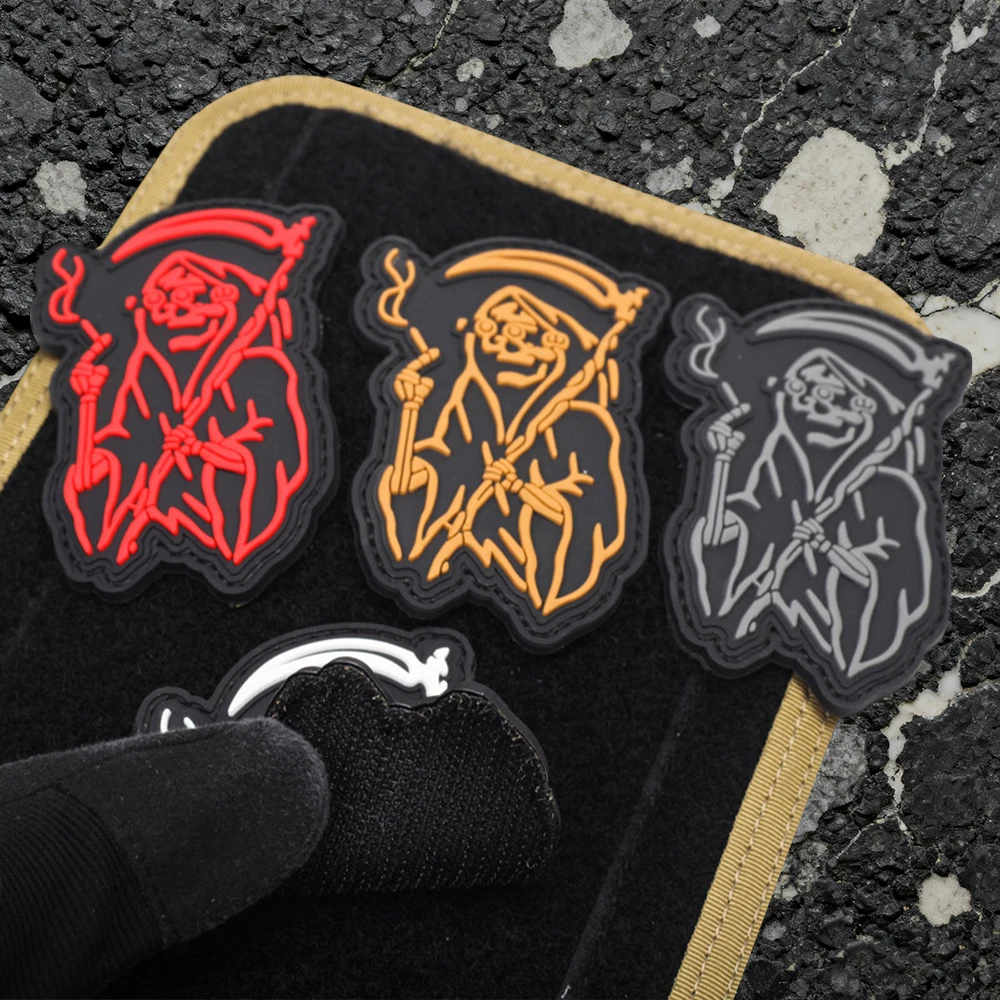 Luminous PVC armband with a scythe-wielding skull alien design, comes with matching hook-and-loop accessories, suitable for casual jackets, personal accessories, and DIY decorative patches view 6