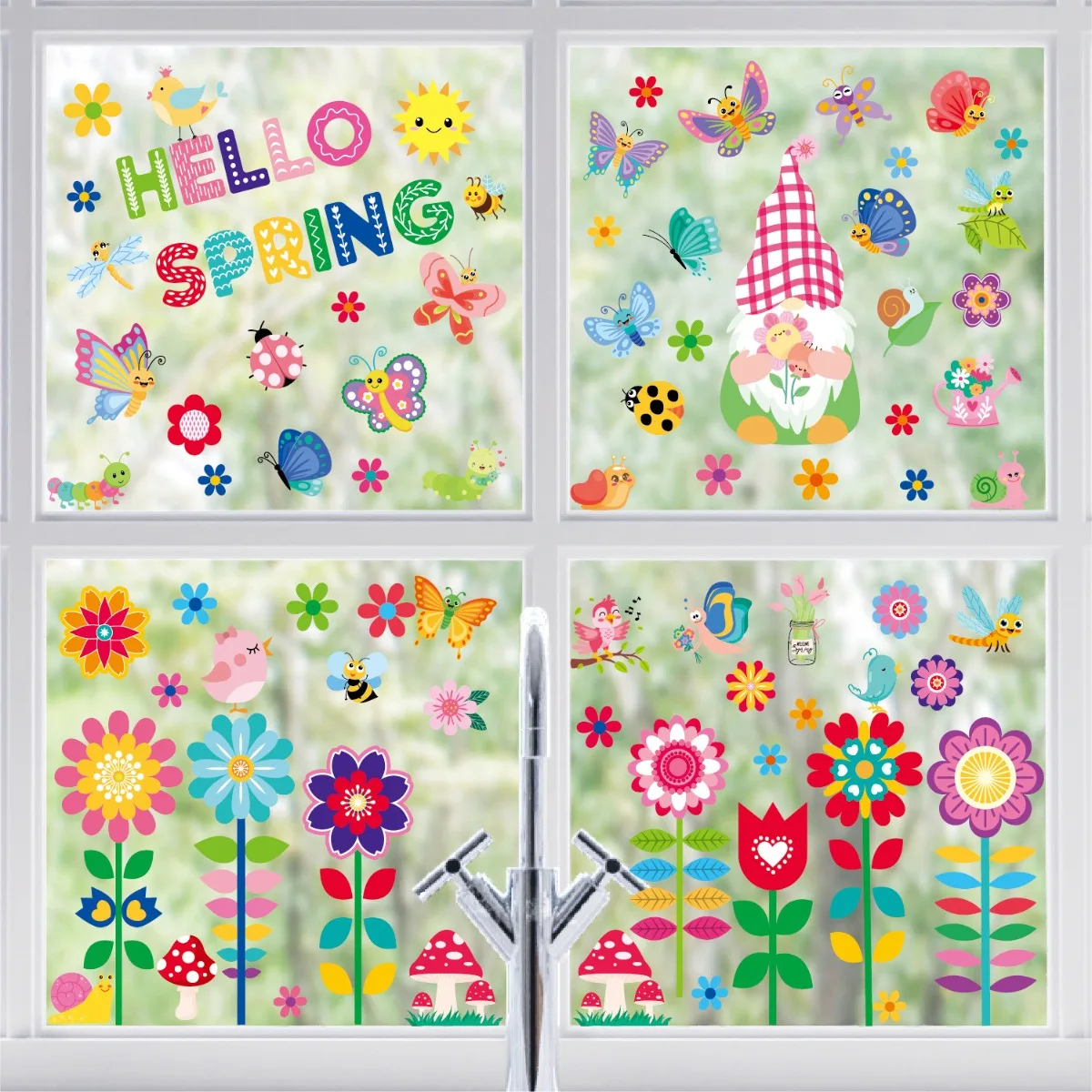 9Sheets Spring Glass Door Mirror Stickers Double Sided Flower Butterfly Electrostatic Window Sticker Happy Easter Decor Sticker