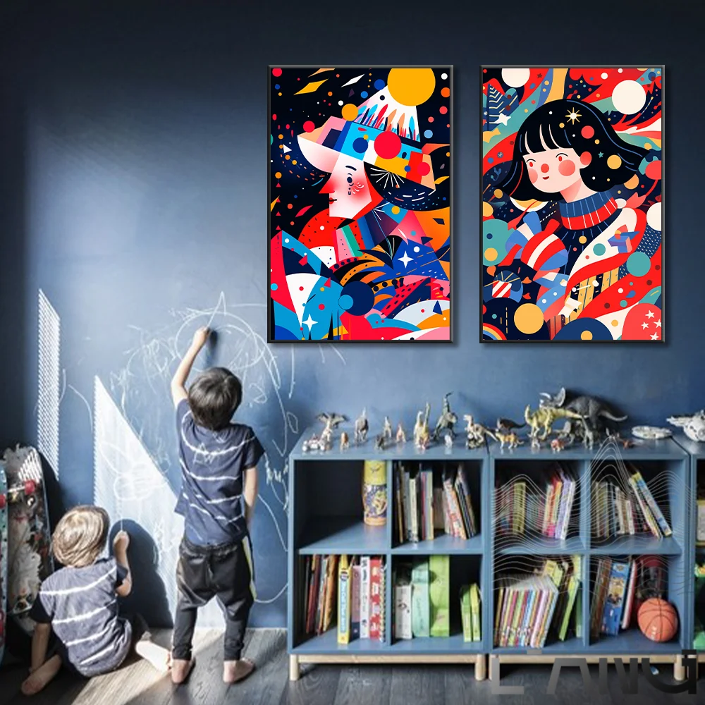 

Colorful festive atmosphere Abstract style illustration poster Children's bedroom living room study wall decoration painting
