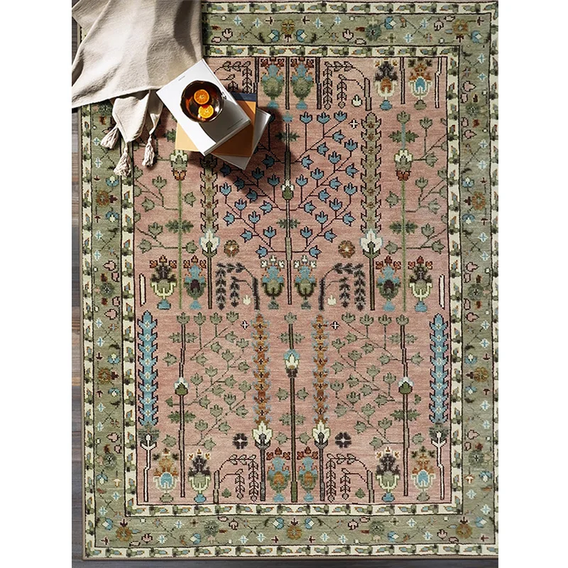 French Style Vintage Living Room Carpet Sofa Tea Table Bedside Floor Rug Washable American Style Bedroom Carpet Soft Anti-skid