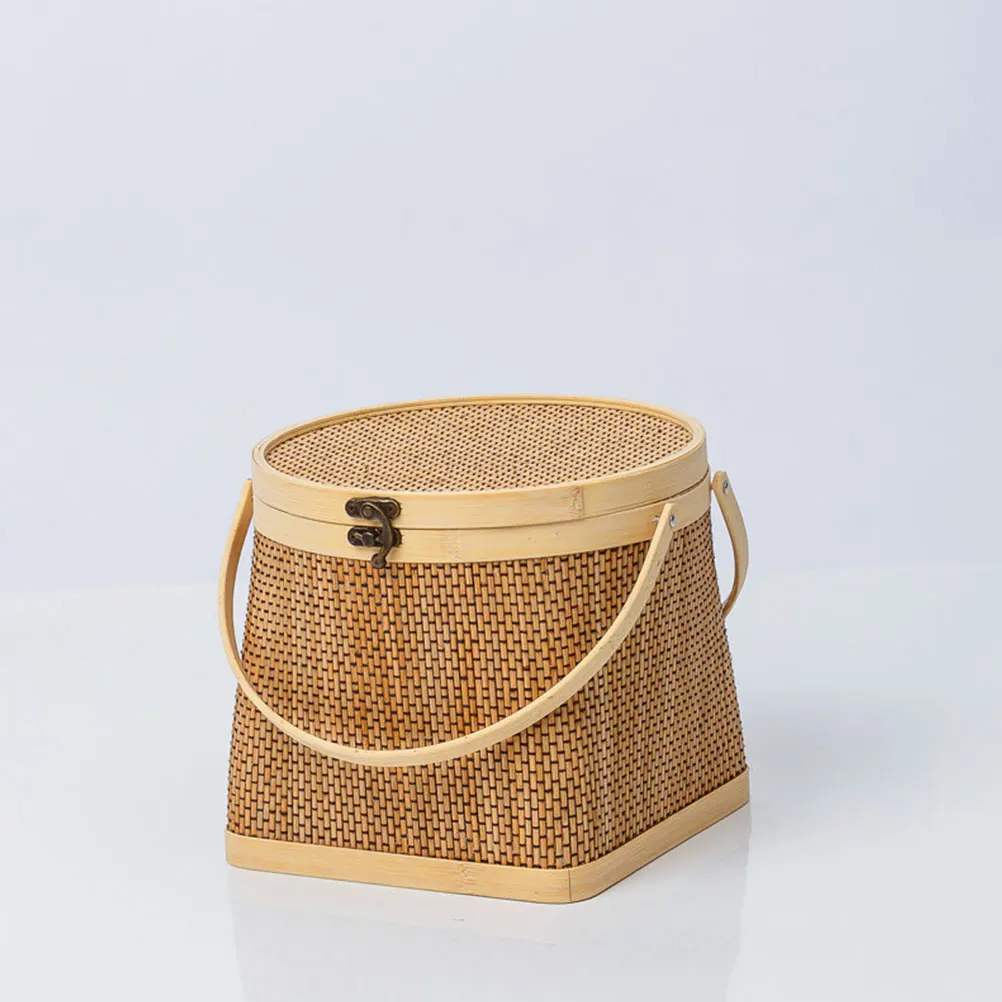 

1pc Bamboo Handbasket Storage Crate Wicker Handle Baskets Household Multifunctional Home Decor Flower Arrangement Solution