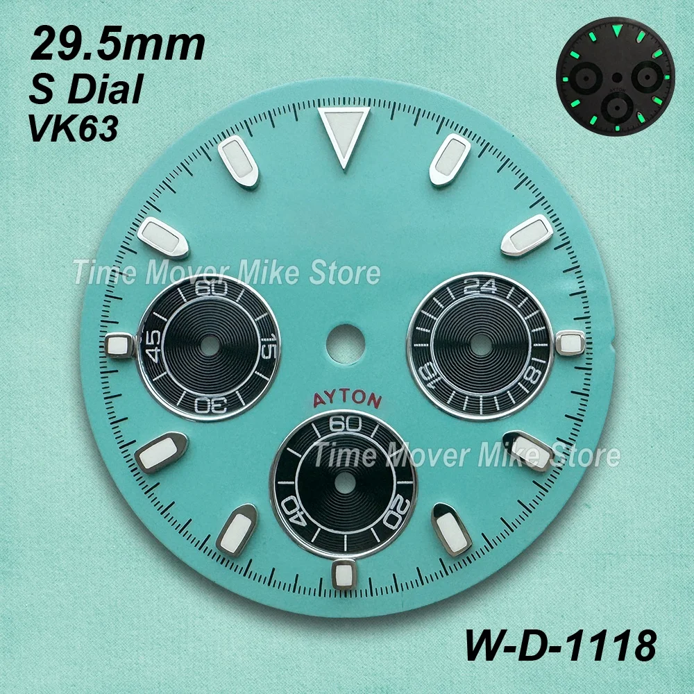 29.5mm Panda DTN S Dial Fit VK63 Movement Green Luminous High-Quality Dial Watch Modification Accessories