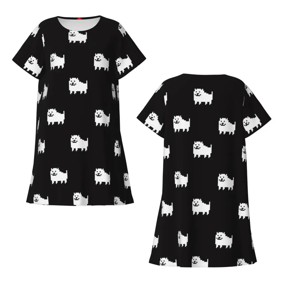 Custom Undertale Dog Heart Short Sleeves Nightdress For Sleeping Sleepshirts Women Short Sleeve Nightgowns Loose Pajama Dress