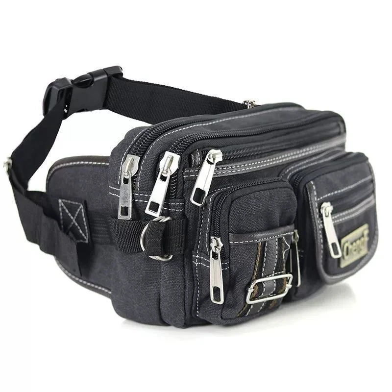 حقيبة خصر عصرية متعددة الطبقات بسحاب، حقيبة كروس من القماش الكتاني الأساسية